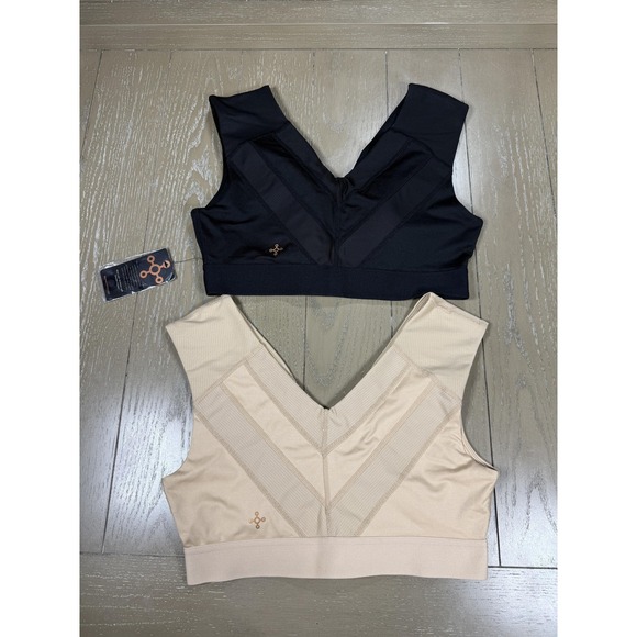 Tommie Copper Sports Bra Womens Large Black Beige Zip Front Copper Znergy 2 Pack - Picture 6 of 8